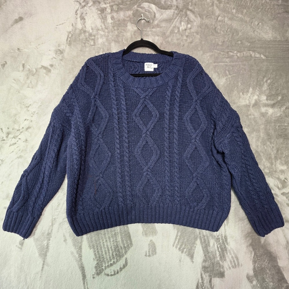 Princess Polly Navy Blue Cable Knit Oversized Crewneck Sweater ML RN163017